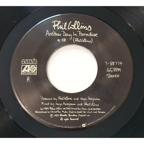 Phil Collins Another Day In Paradise / Heat On The Street 45 RPM Atlantic VG+ - Picture 2 of 3